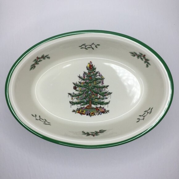Vintage Spode Christmas Tree Porcelain China Oval Vegetable Baker Dish With Box - Picture 6 of 15